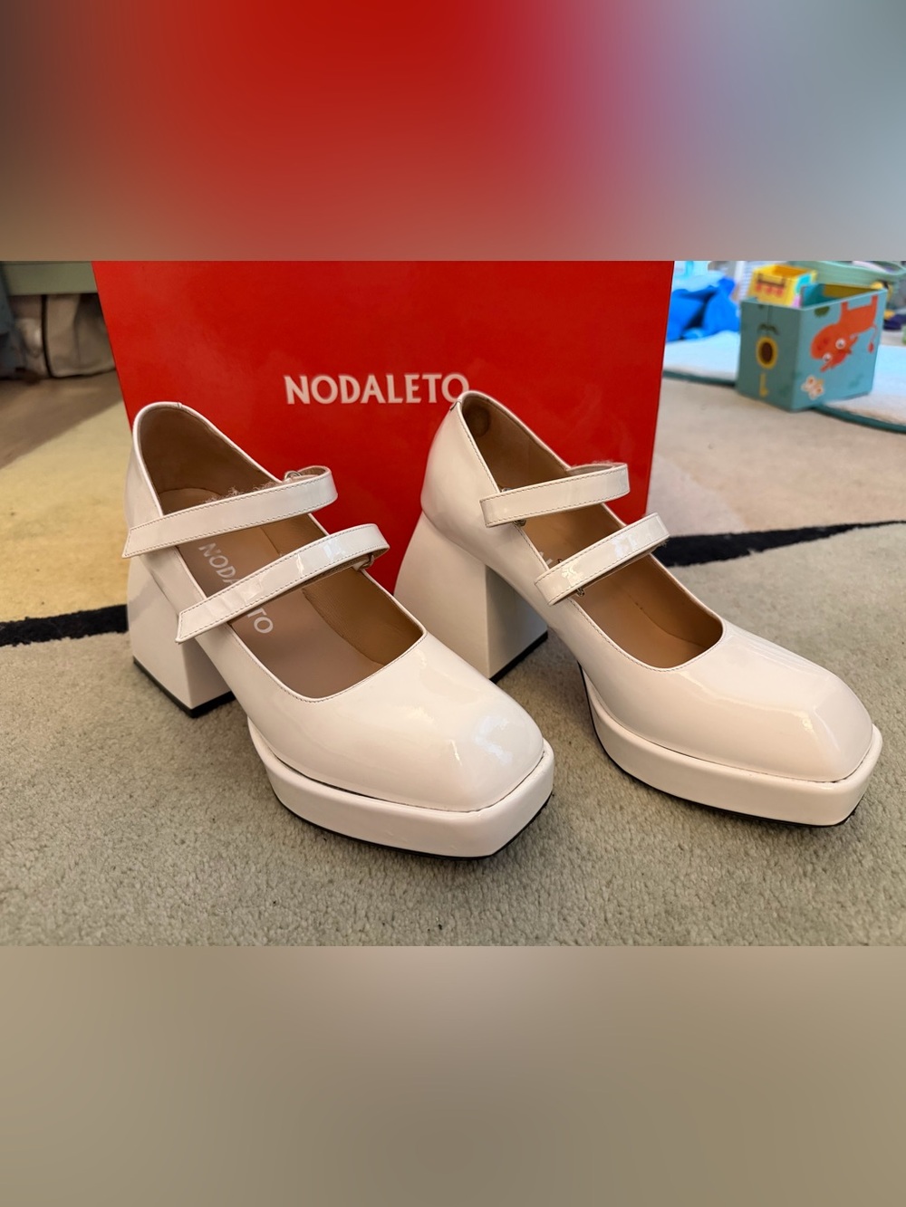 White Patent Mary Jane Platform Pumps
